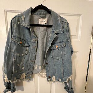 FashionNova Cropped Distressed Jean Jacket size 1X